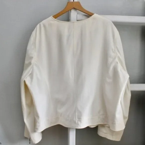 Evan Picone Cream Color Zipper Collarless Stretch Tailored Blazer Size 24W - Picture 2 of 6